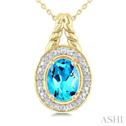 Gold Vermeil Oval Shape Gemstone & Diamond Pendant