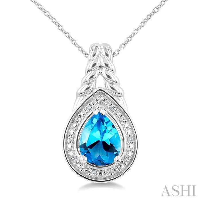 Silver Pear Shape Gemstone & Diamond Pendant