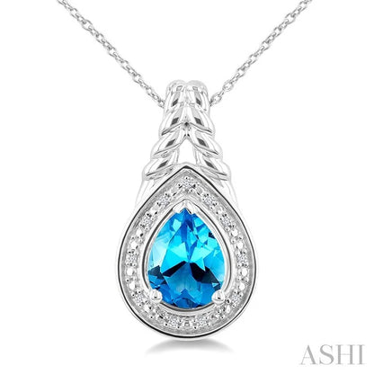 Silver Pear Shape Gemstone & Diamond Pendant