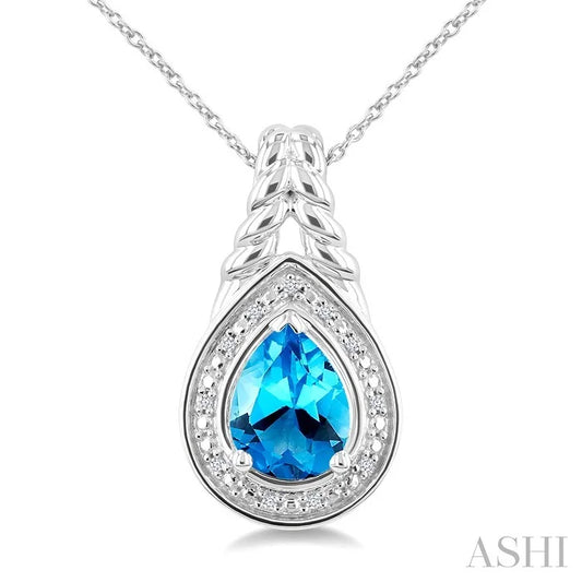 Silver Pear Shape Gemstone & Diamond Pendant
