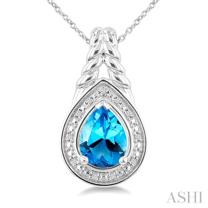 Silver Pear Shape Gemstone & Diamond Pendant