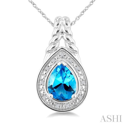 Silver Pear Shape Gemstone & Diamond Pendant