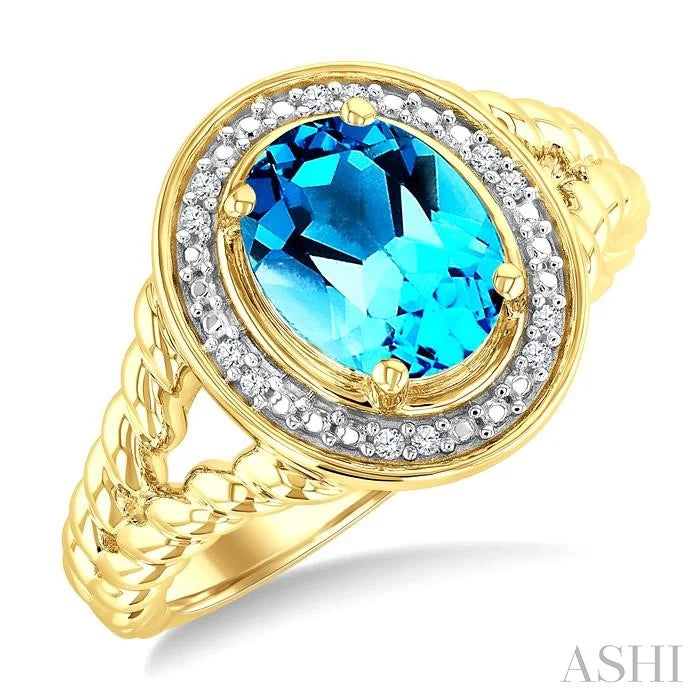 Gold Vermeil Oval Shape Gemstone & Diamond Ring