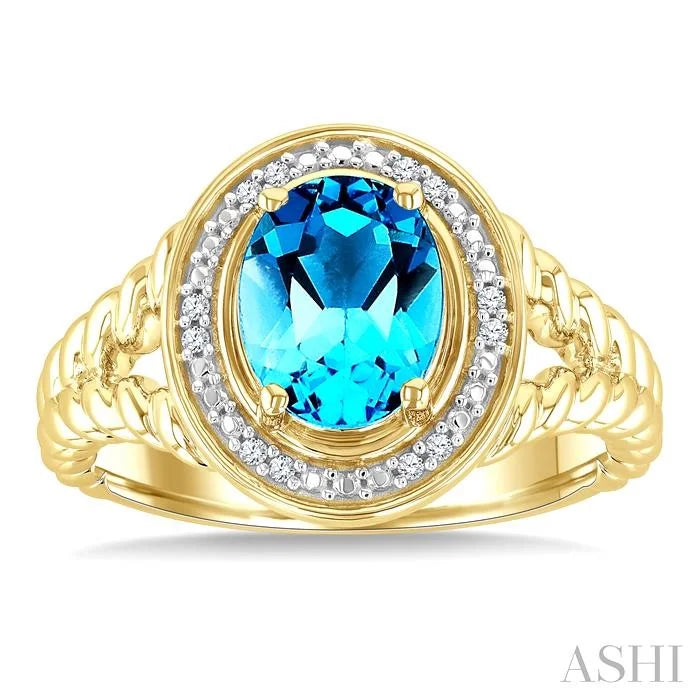 Gold Vermeil Oval Shape Gemstone & Diamond Ring