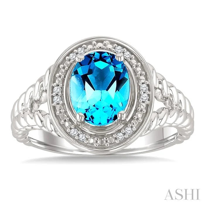 Silver Oval Shape Gemstone & Diamond Ring