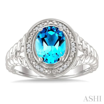 Silver Oval Shape Gemstone & Diamond Ring