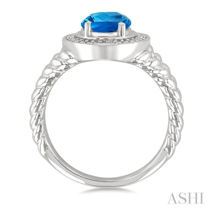 Silver Oval Shape Gemstone & Diamond Ring