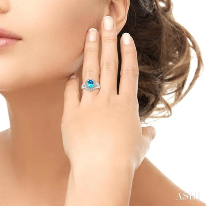 Silver Oval Shape Gemstone & Diamond Ring