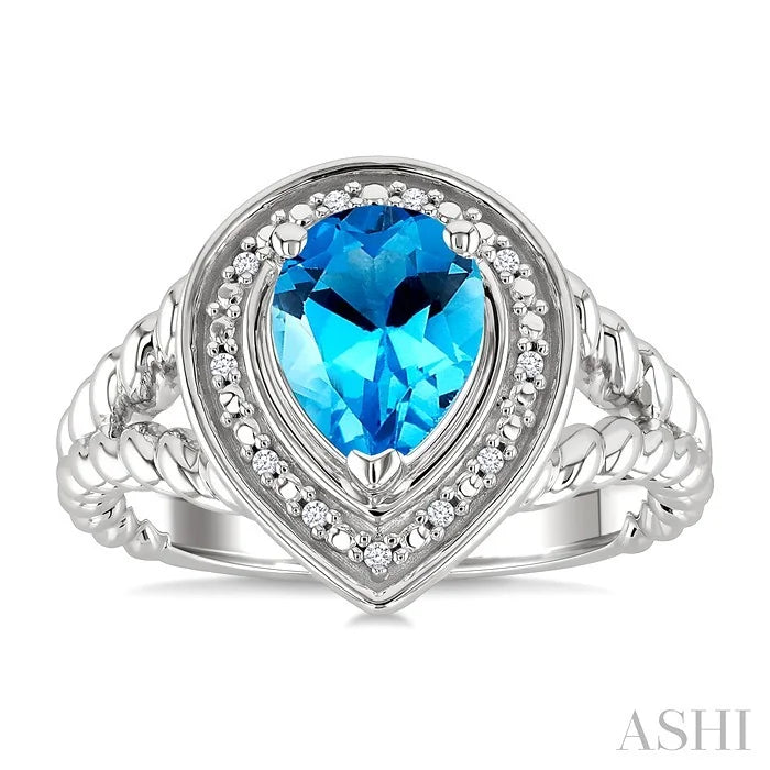 Silver Pear Shape Gemstone & Diamond Ring