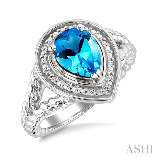 Silver Pear Shape Gemstone & Diamond Ring