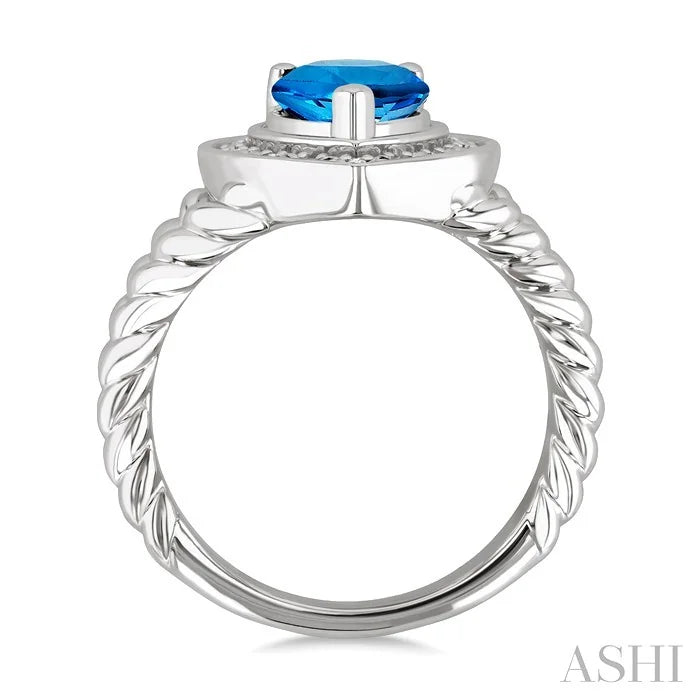 Silver Pear Shape Gemstone & Diamond Ring