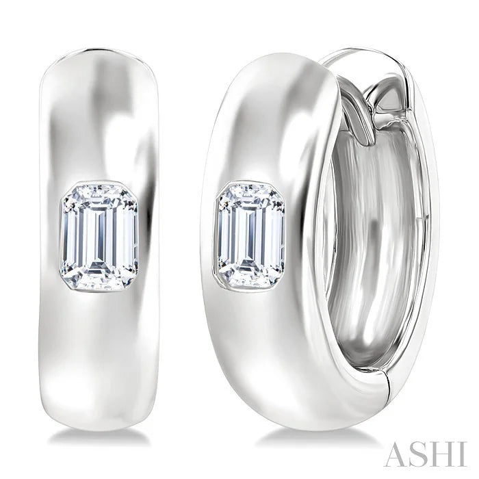 Emerald Shape Bezel Set Diamond Huggie Fashion Earrings
