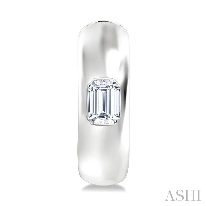 Emerald Shape Bezel Set Diamond Huggie Fashion Earrings