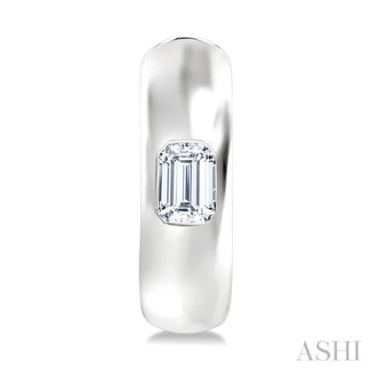 Emerald Shape Bezel Set Diamond Huggie Fashion Earrings