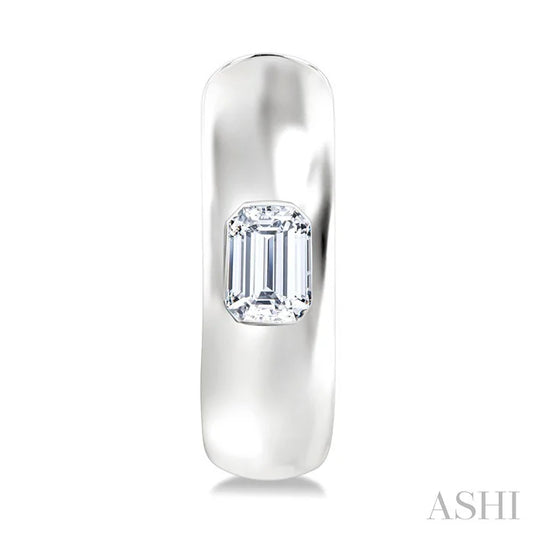 Emerald Shape Bezel Set Diamond Huggie Fashion Earrings