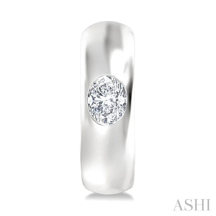 Oval Shape Bezel Set Diamond Huggie Fashion Earrings