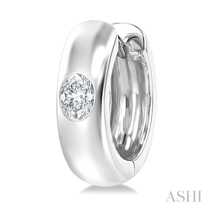 Oval Shape Bezel Set Diamond Huggie Fashion Earrings