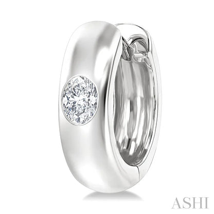 Oval Shape Bezel Set Diamond Huggie Fashion Earrings