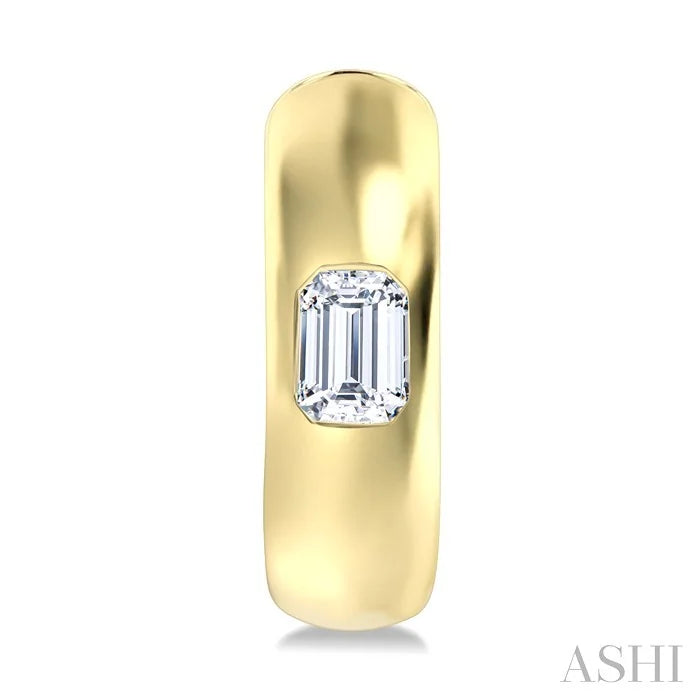 Emerald Shape Bezel Set Diamond Huggie Fashion Earrings