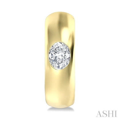 Oval Shape Bezel Set Diamond Huggie Fashion Earrings