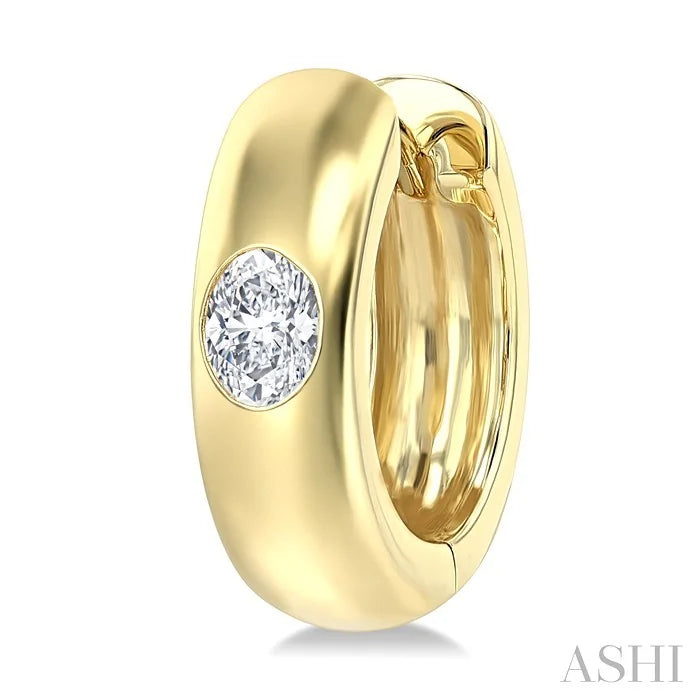 Oval Shape Bezel Set Diamond Huggie Fashion Earrings