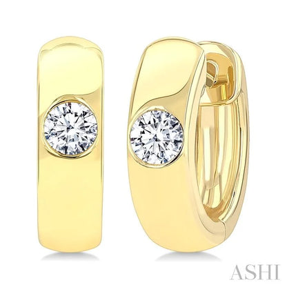 Round Shape Bezel Diamond Huggie Earrings