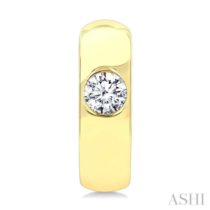 Round Shape Bezel Diamond Huggie Earrings