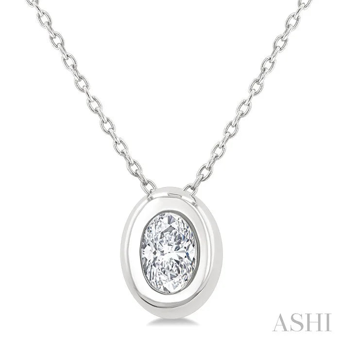 Oval Shape Bezel Set Bubble Diamond Pendant