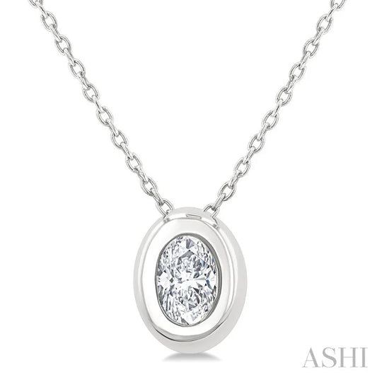 Oval Shape Bezel Set Bubble Diamond Pendant