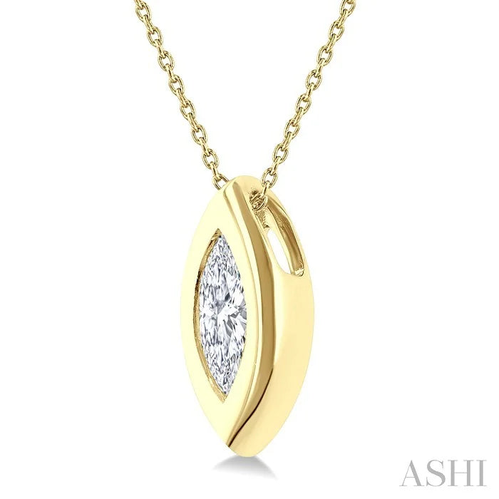 Marquise Shape Bezel Set Bubble Diamond Pendant