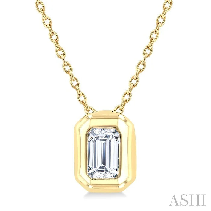 Emerald Shape Bezel Set Bubble Diamond Pendant