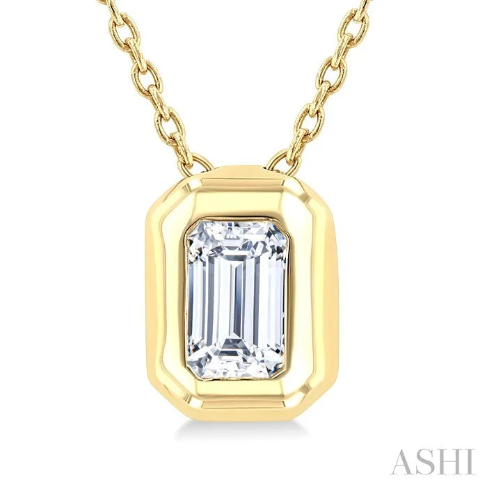 Emerald Shape Bezel Set Bubble Diamond Pendant