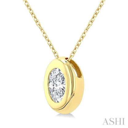 Oval Shape Bezel Set Bubble Diamond Pendant