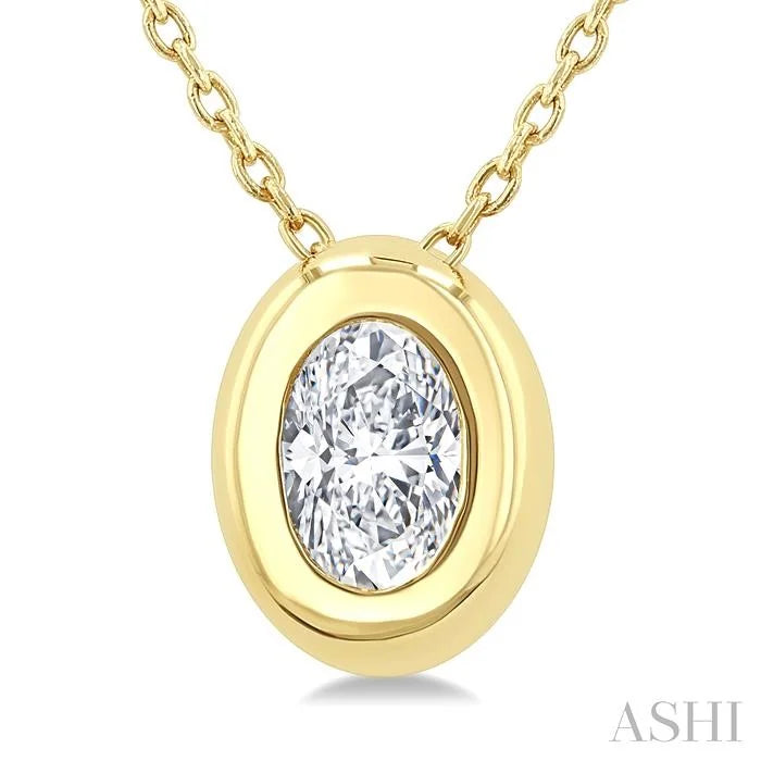 Oval Shape Bezel Set Bubble Diamond Pendant