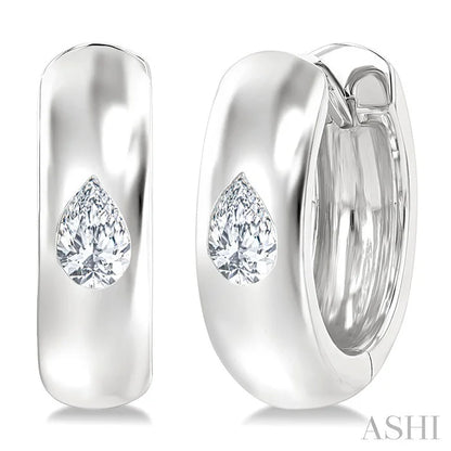 Pear Shape Bezel Set Diamond Huggie Fashion Earrings