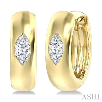 Marquise Shape Bezel Set Diamond Huggie Fashion Earrings