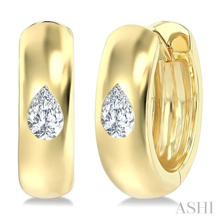 Pear Shape Bezel Set Diamond Huggie Fashion Earrings