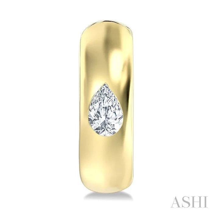 Pear Shape Bezel Set Diamond Huggie Fashion Earrings