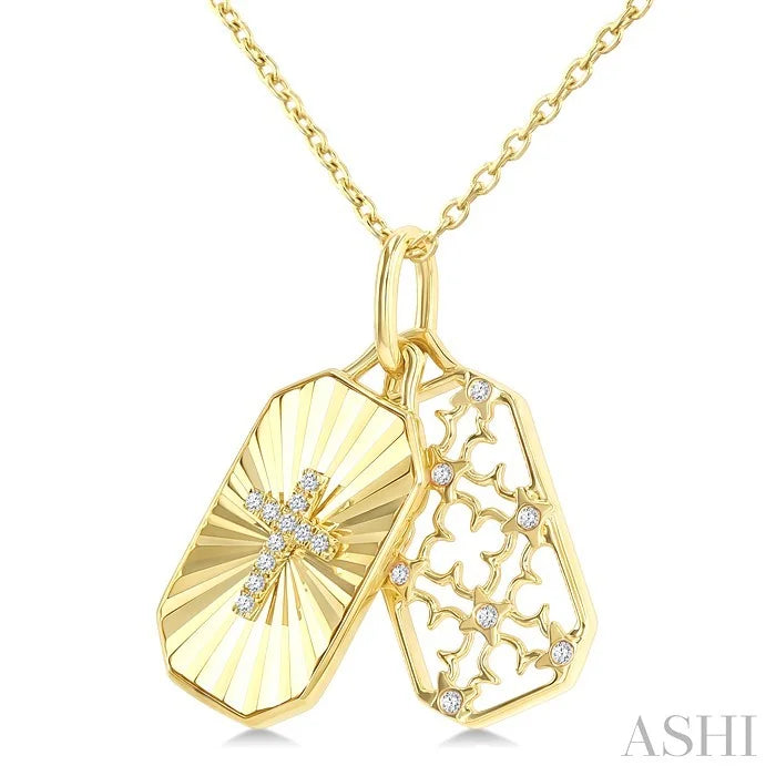 Rectangular Shape Fluted Cross Diamond Pendant
