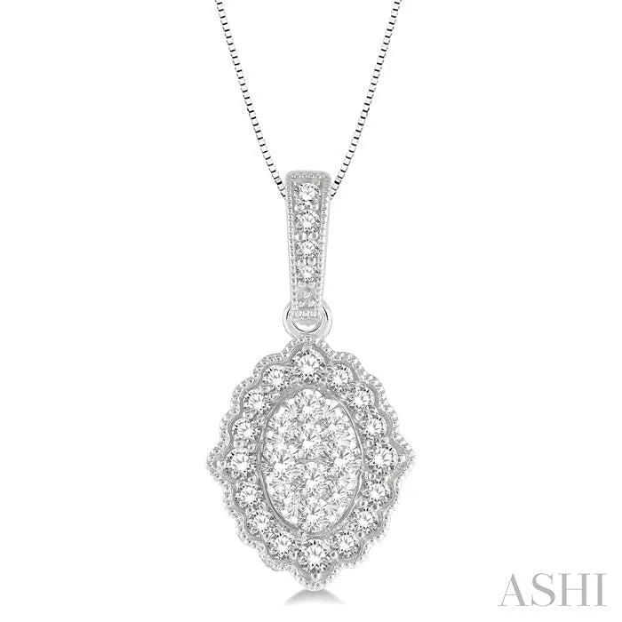 Oval Shape Halo Lovebright Diamond Pendant