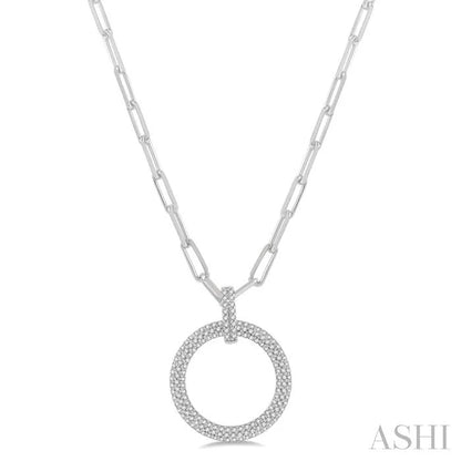 Pave-Set Circle Paperclip Diamond Fashion Pendant
