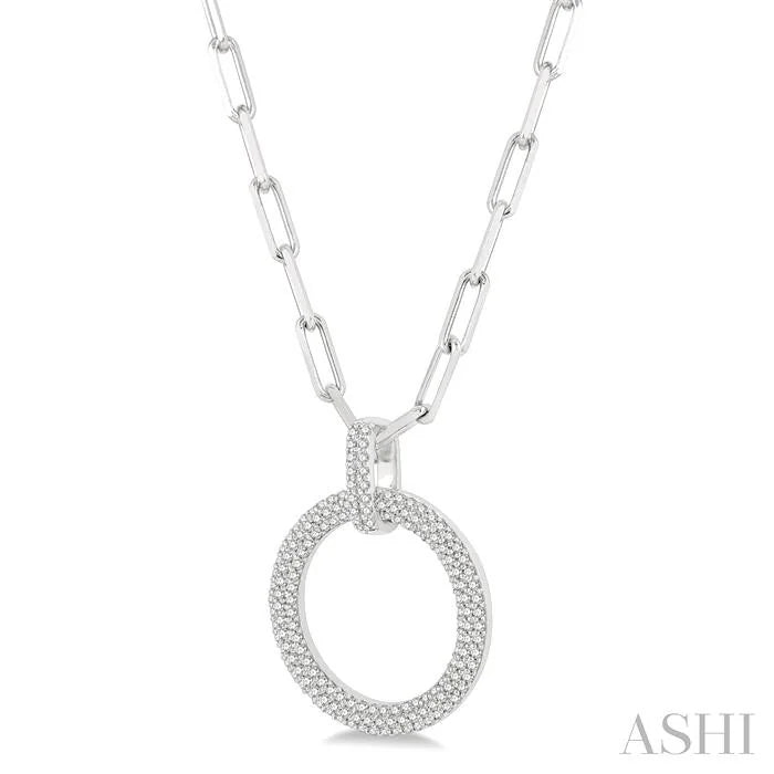 Pave-Set Circle Paperclip Diamond Fashion Pendant
