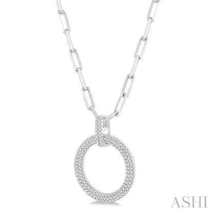Pave-Set Circle Paperclip Diamond Fashion Pendant