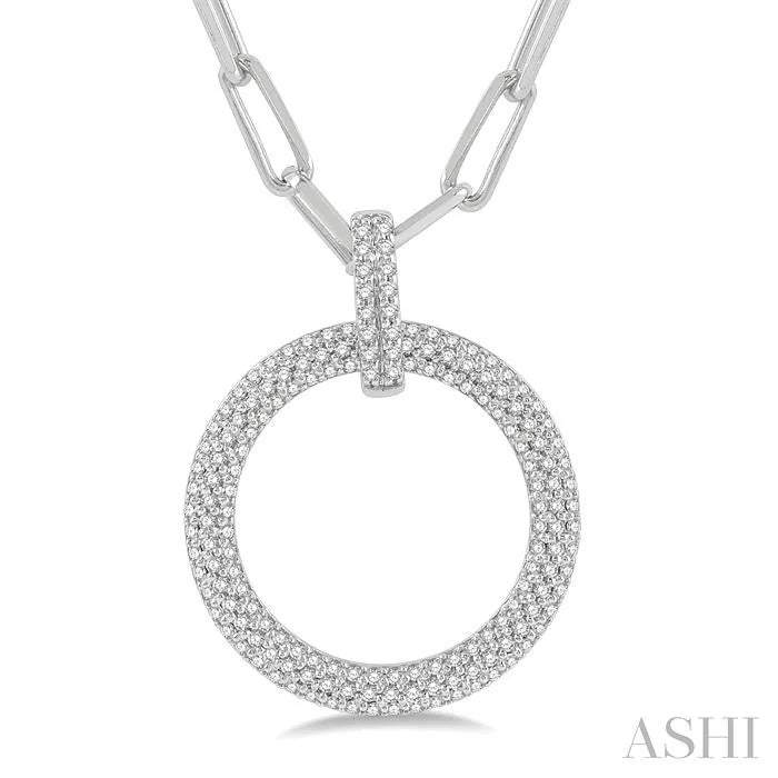 Pave-Set Circle Paperclip Diamond Fashion Pendant