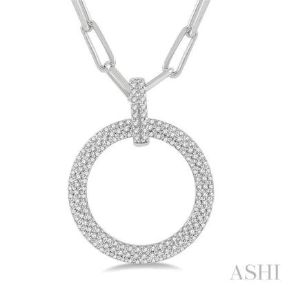 Pave-Set Circle Paperclip Diamond Fashion Pendant