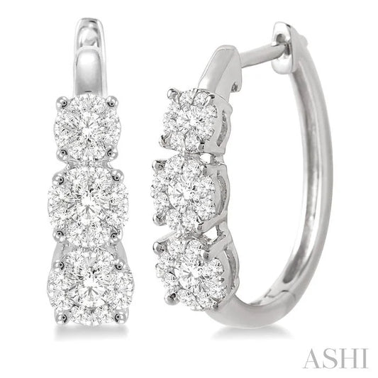 Round Shape Past Present & Future Lovebright Essential Diamond Hoop Earrings