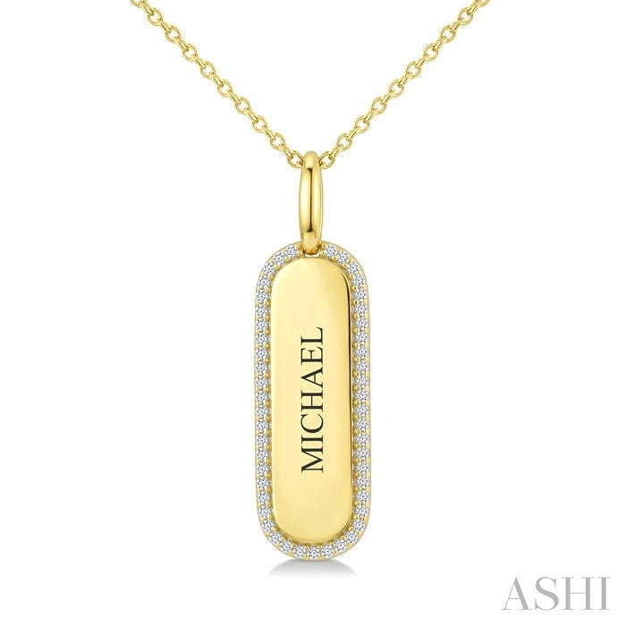 Michael' Diamond Engraved Tag Name Pendant