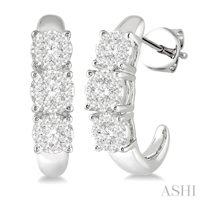 Round Shape Past Present & Future Lovebright Essential Diamond Half Hoop Earrings