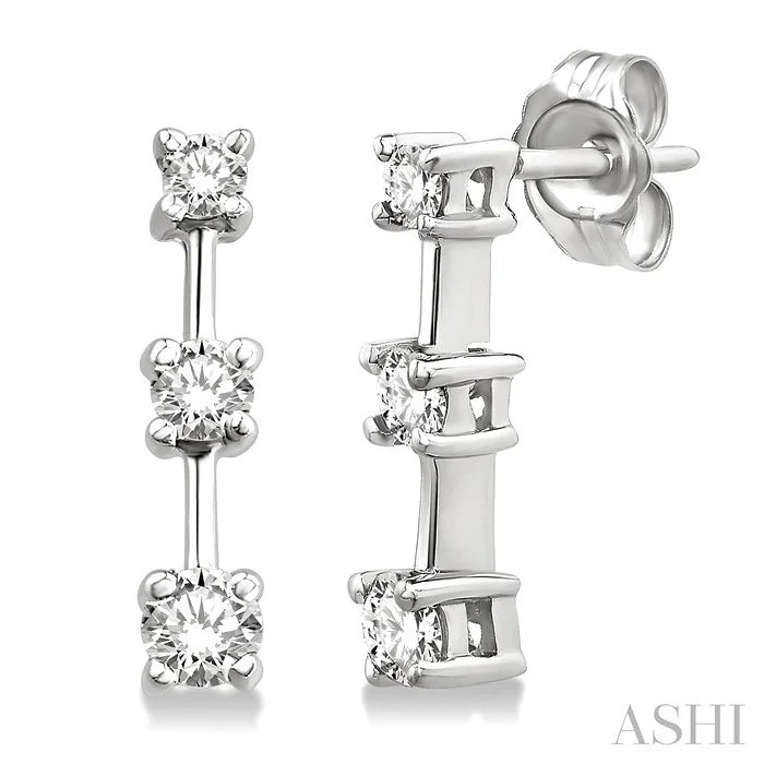 Round Shape Past Present & Future Diamond Earrings