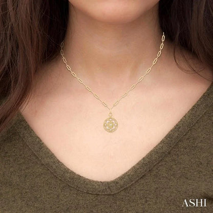 Clover Circle Paperclip Medallion Diamond Fashion Pendant